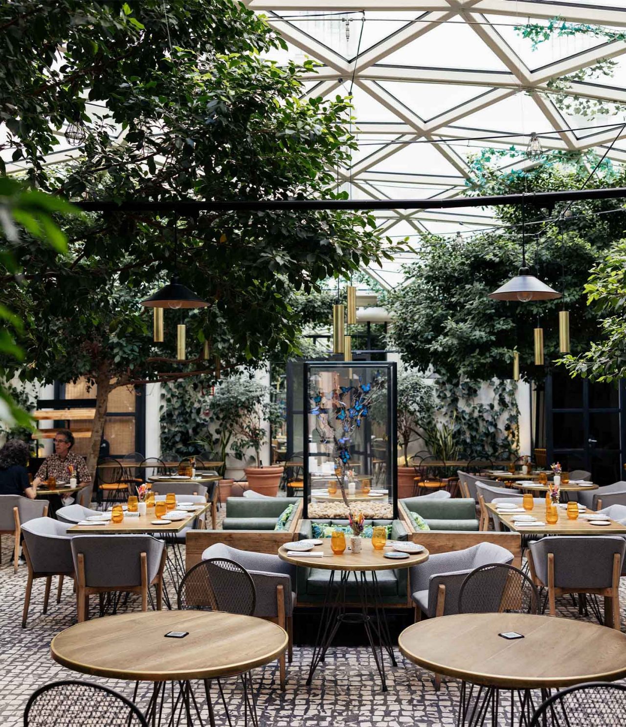 El restaurante Café de La Plaza, del Hotel en el Centro Histórico de Madrid, tiene un patio con mesas y vegetación