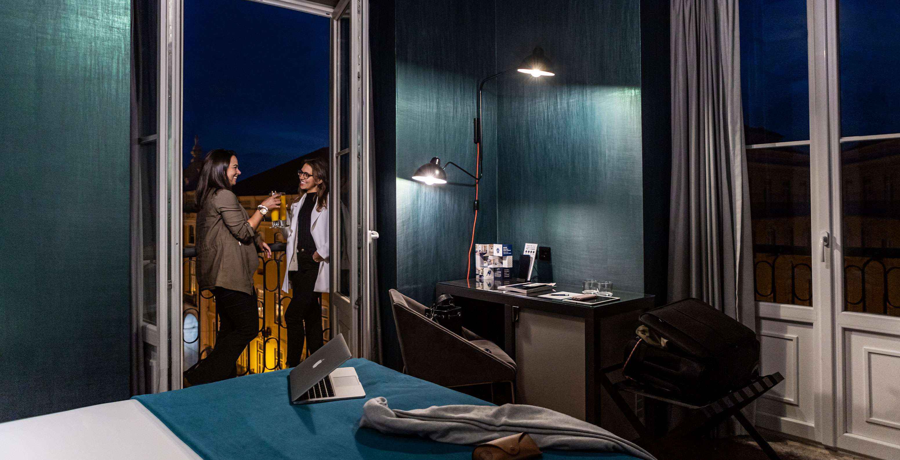 In the CR7 Superior Corner Room at Pestana CR7 Lisboa, enjoy a drink on the balcony with views over Baixa de Lisboa