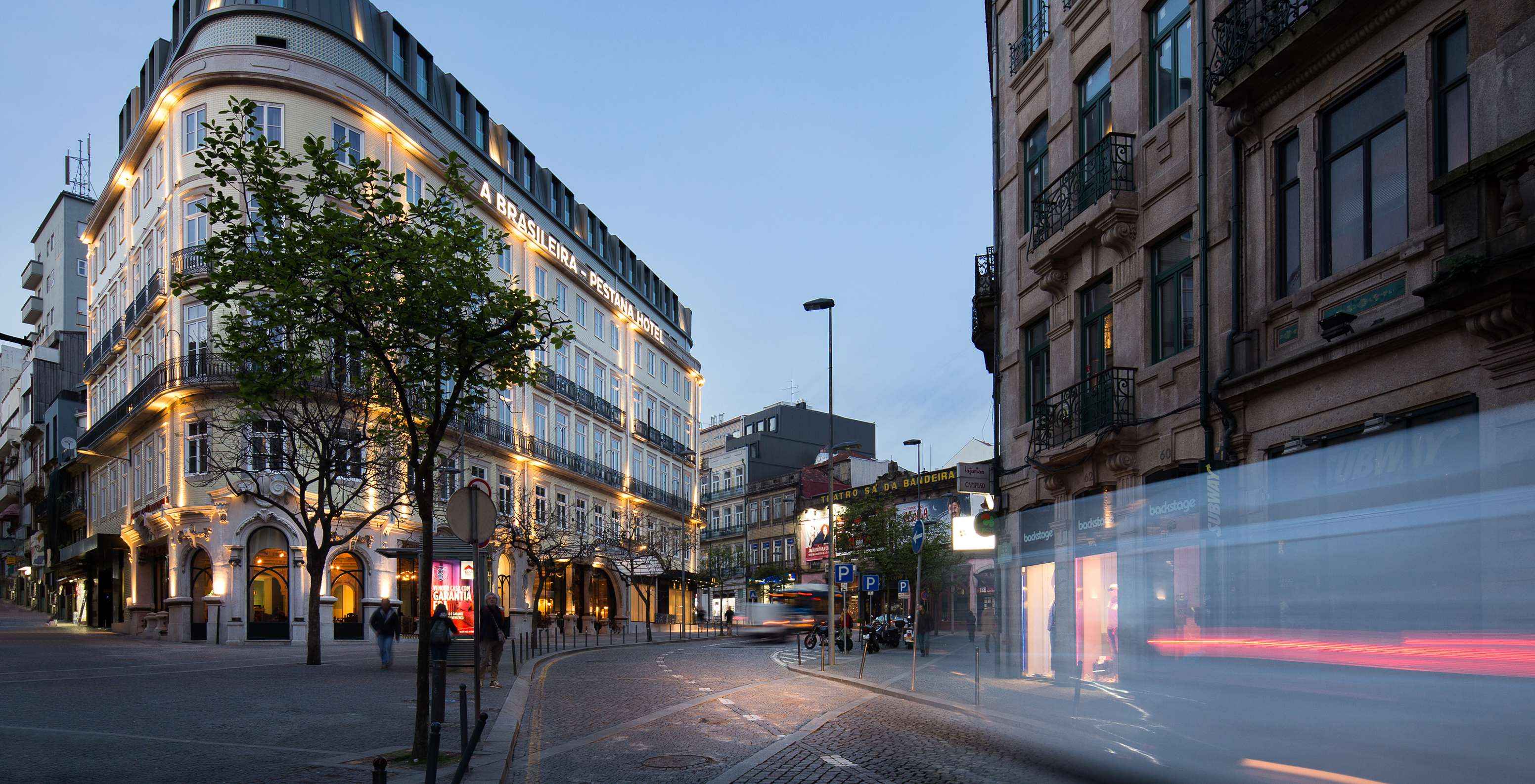 Access street to Pestana Porto A Brasileira, a city center hotel in downtown Porto in northern Portugal