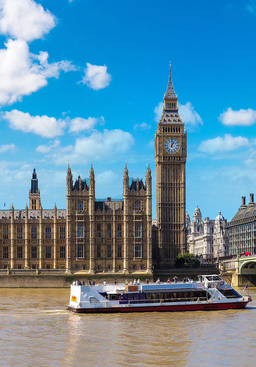 Ontdek het Verenigd Koninkrijk en verken beroemde bezienswaardigheden zoals Big Ben en het Palace of Westminster in Londen.