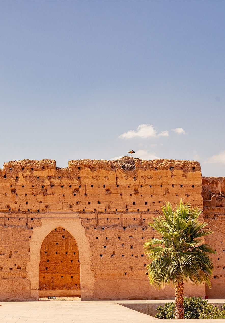 Badi Palace a historical ruin with red brick walls and traditional Moroccan architecture