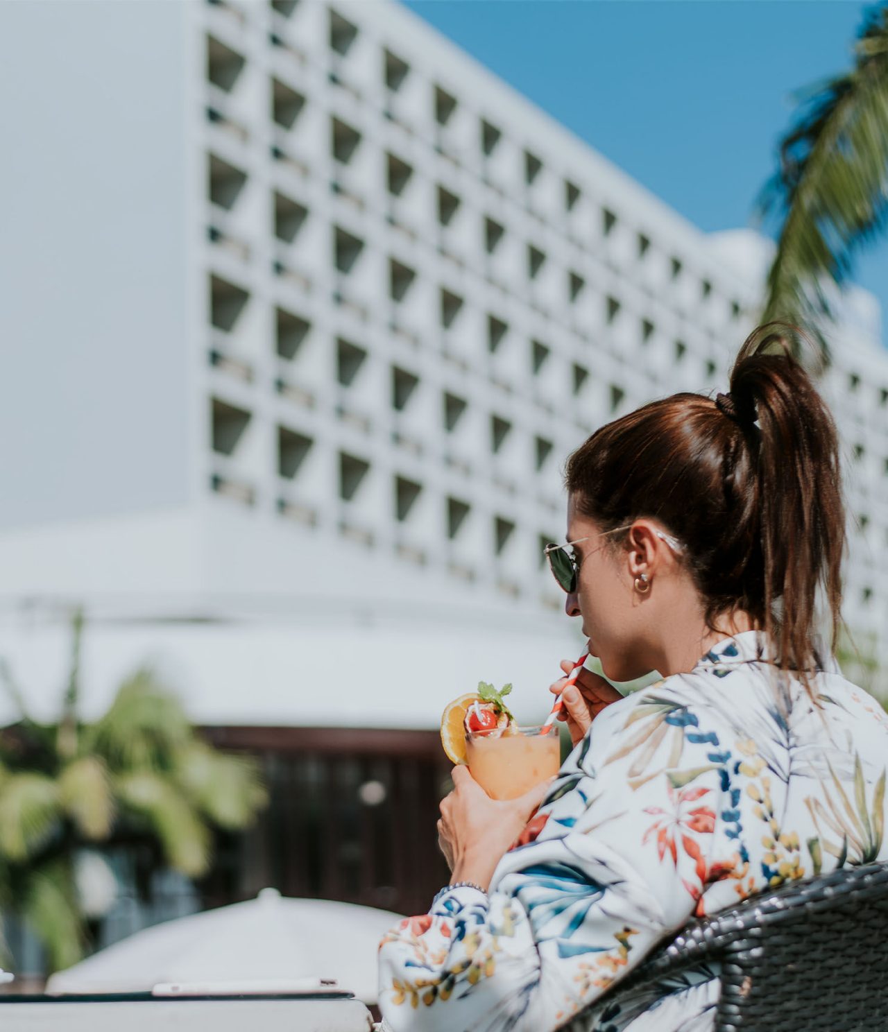 On restaurant has a table with hotel views, perfect for a relaxing drink